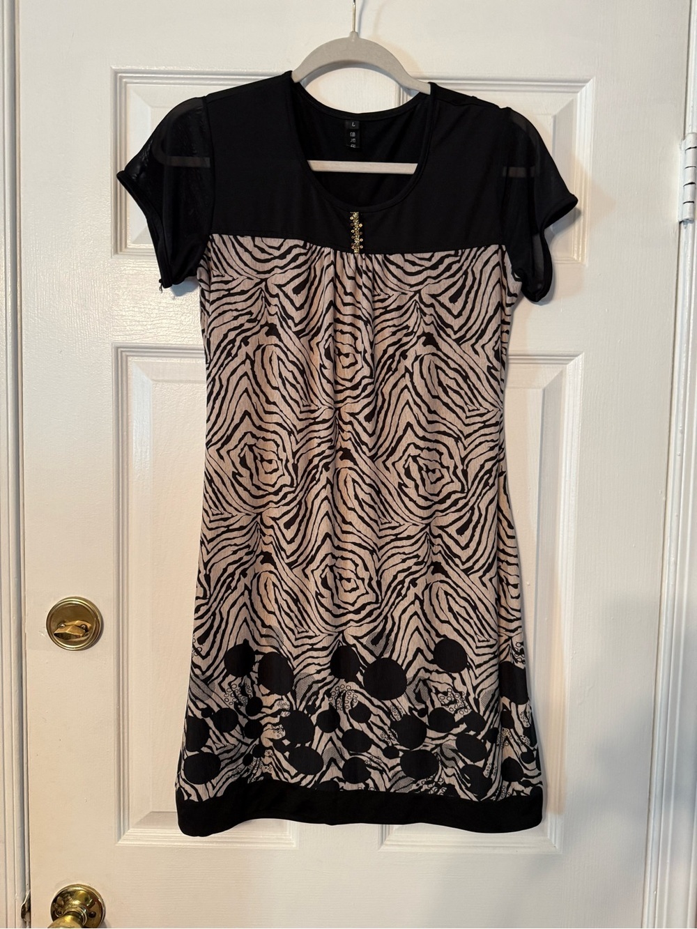Black and Beige Zebra Print Short Sleeve Dress